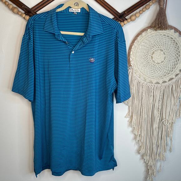 Peter Millar Blue Stripe Golf Polo - Picture 1 of 4